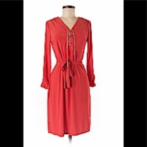 Women’s red midi dress with gold chain accent